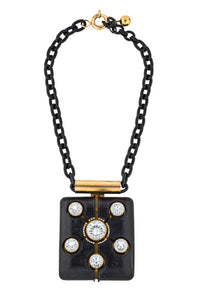 Lanvin Black Square Oversized Crystal Pendant Necklace FW2009