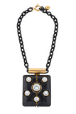 Lanvin Black Square Oversized Crystal Pendant Necklace FW2009