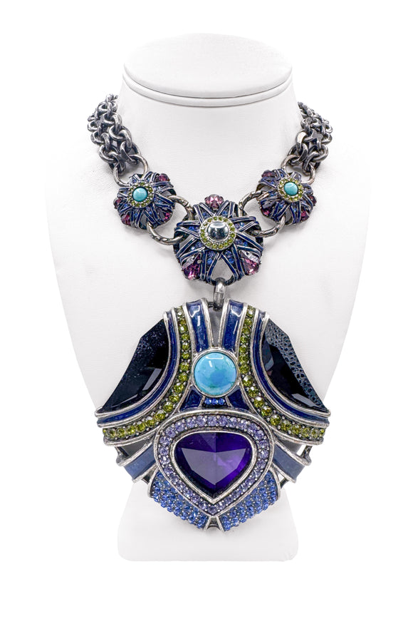 Lanvin Blue Maharaja Crown Jewel Pendant Necklace SS2010