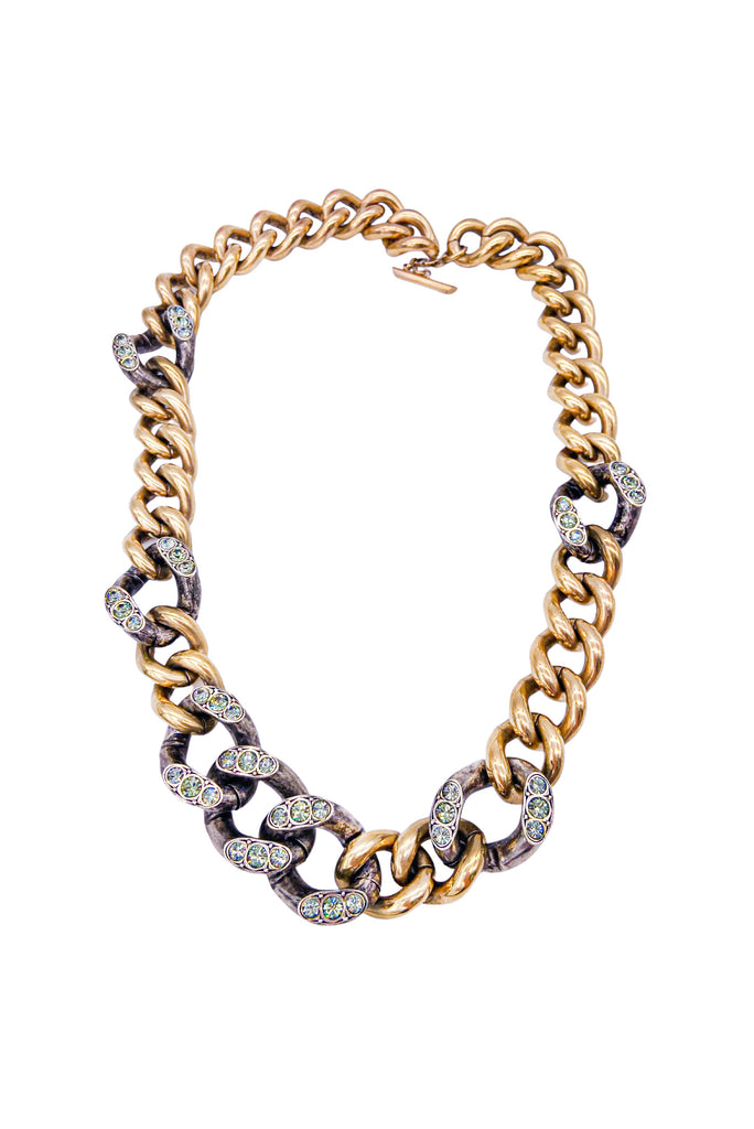 Lanvin Gold Brass Silver Gunmetal Oversized Chain Link Crystalized Necklace Resort 2011