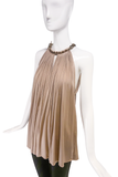 Lanvin Nude Silk Pleated Thick Halterneck Chain Top