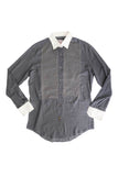 Lanvin Menswear Grey Tuxedo Shirt with Tulle Tux Details and Pearl Buttons