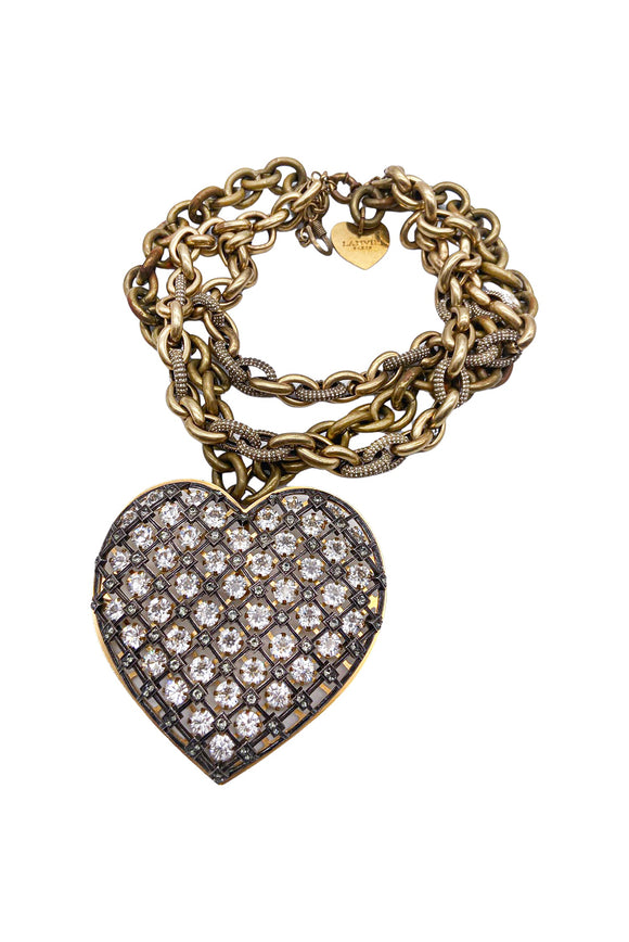 Lanvin Gold Caged Heart Crystal Diamond Necklace SS2014