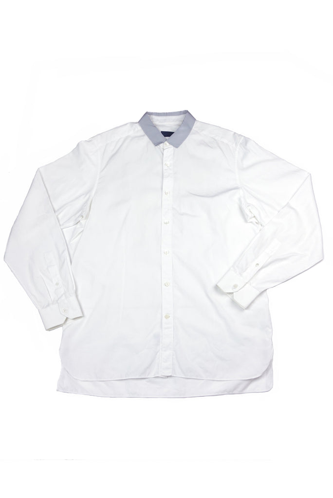 Lanvin Menswear White Button-Up Shirt with Grey Contrast Collar