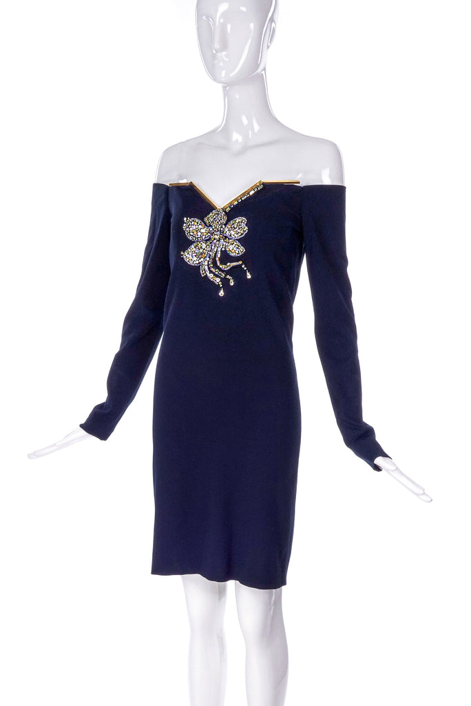 Lanvin Crystal Flower Off-Shoulder Cocktail Dress FW2011