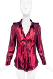 Lanvin Red Metallic Shoulder Epaulet Long Sleeve Blouse Shirt Runway Spring 2014