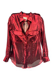 Lanvin Red Metallic Shoulder Epaulet Long Sleeve Blouse Shirt Runway Spring 2014
