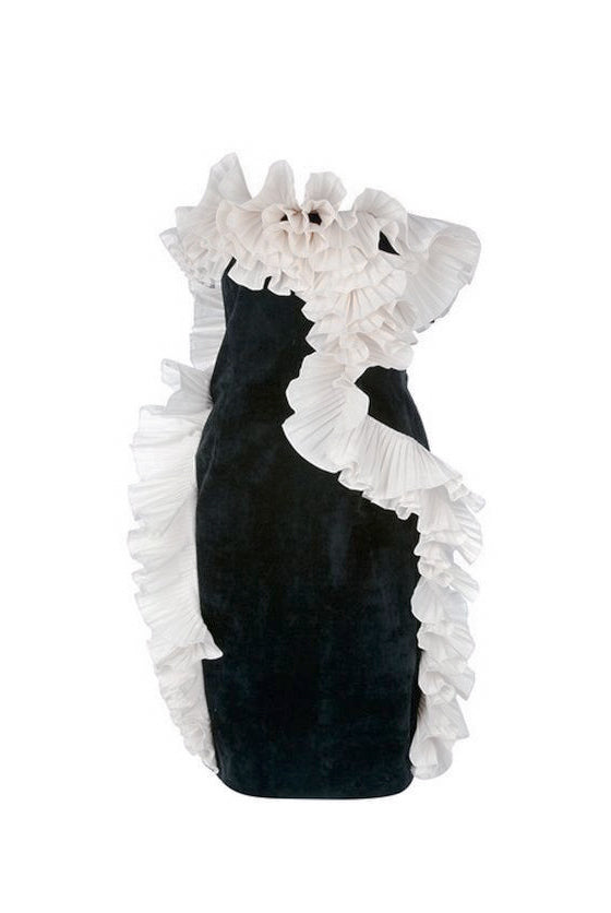 Lanvin Black Velvet Strapless Dress with Ivory Ruffle Fall 2012 collection