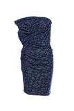 Lanvin Navy Blue Denim Strapless Leopard Print Cocktail Dress