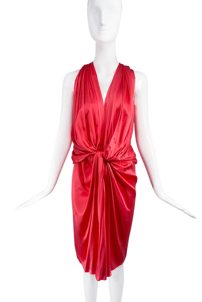Lanvin Orange Red Silk Satin Grecian Draped Cocktail Dress