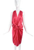 Lanvin Pink Red Silk Satin Grecian Draped Cocktail Dress