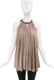 Lanvin Nude Silk Pleated Thick Halterneck Chain Top