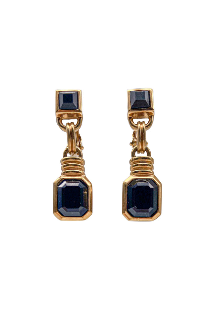 Lanvin Gold Gold Petite Earrings with Faceted Black Onyx