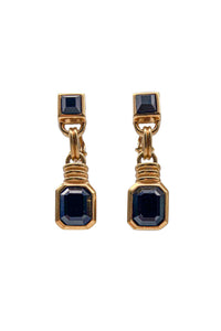 Lanvin Gold Gold Petite Earrings with Faceted Black Onyx