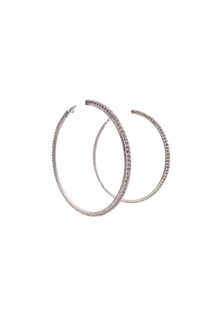 Vintage Silver Crystal Diamond Huge Hoop Earrings