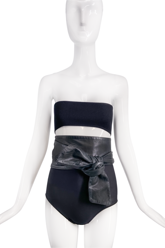 Vintage Black Leather "Obi" Tie Belt