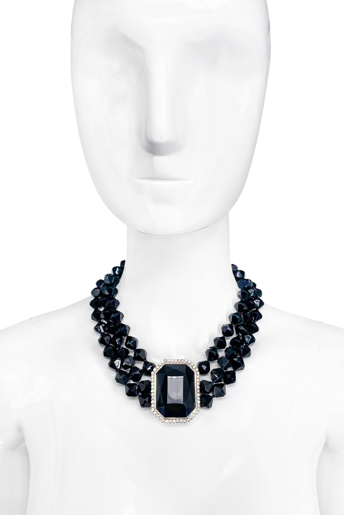 Les Bernard Black Diamond Bead Choker Necklace