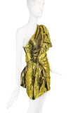 Alexandre Vauthier Lime Green Gold Sequin One Shoulder Ruffle Dress