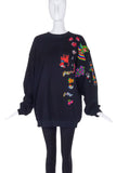 Lou de Betoly Black Sweatshirt with Multicolor Patch Embellishments