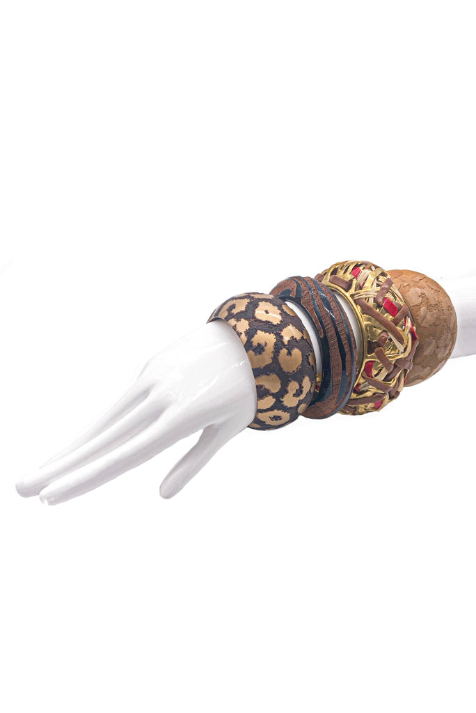 Louis Vuitton Gold Basket Weave and Leopard & Zebra Print Bangle Set SS2009