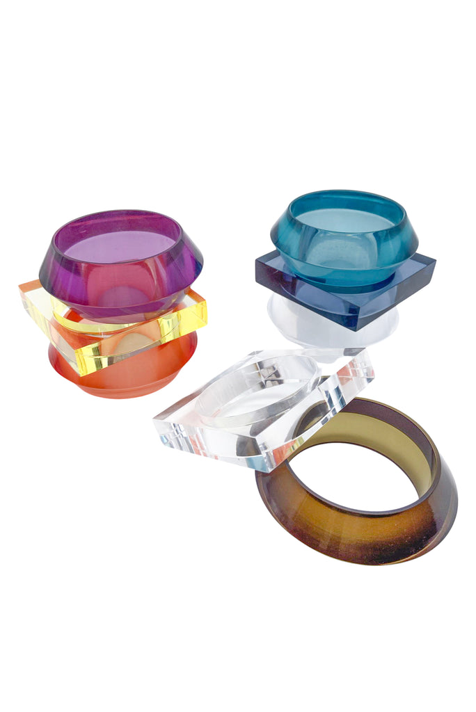 Vintage Lucite Large Bracelet Collection Square Round Shape Neon Yellow, Tangerine, Turquoise, Sapphire Blue, Violet, Ombre and Clear