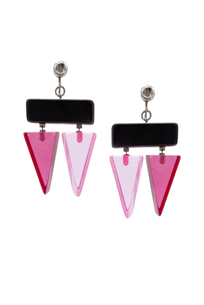 Vintage Pink Lucite Geometric Triangle Earrings