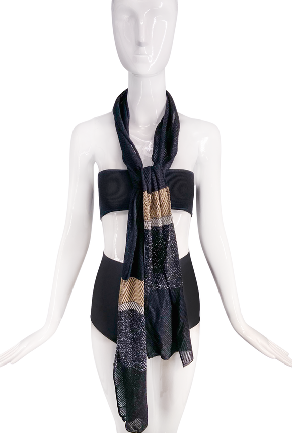 Vintage Black Gold Knit Lurex Scarf