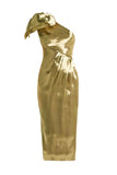 Maria Lucia Hohan Gold Silk One Shoulder Bow Asymmetric Gown Dress SOLD