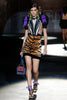 DSquared2 Black Brown Tiger Print Bow Puff Shoulder Accordion Chest Dress SS2017
