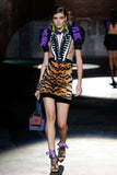 DSquared2 Black Brown Tiger Print Bow Puff Shoulder Accordion Chest Dress SS2017