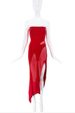 Mugler Red Sheer Cut Out Bustier Body Dress Gown