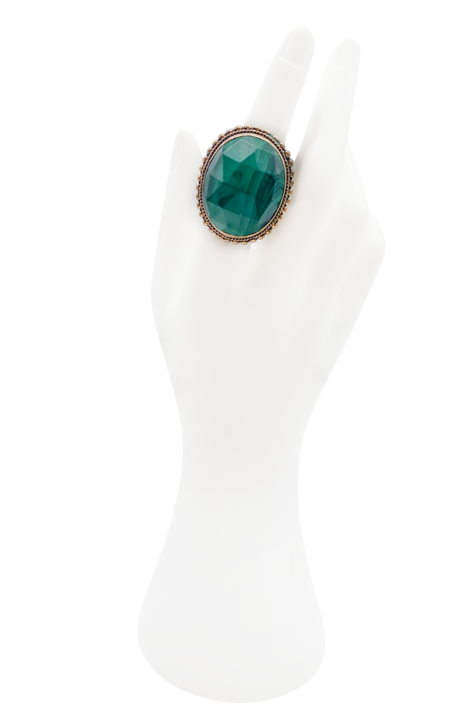 Stephen Dweck Malachite Bronze Oval Faceted Bohemian Ring