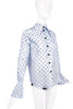 Marc Jacobs Blue & Black Polka Dot Oversize 1970's Collar with Flare Sleeve Detail Shirt
