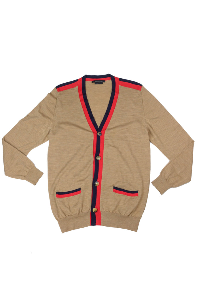 Marc Jacobs Tan Knit Cardigan with Colorblock Trim