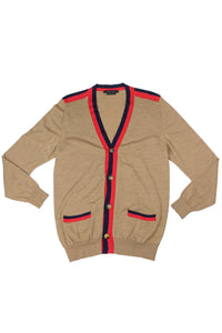 Marc Jacobs Tan Knit Cardigan with Colorblock Trim