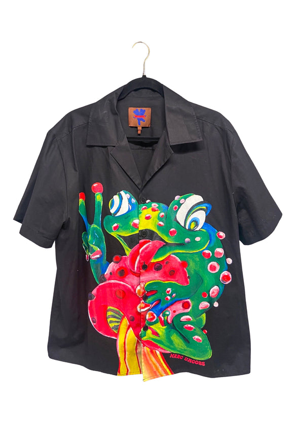 Heavn x Marc Jacobs Black Button-Up Short Sleeve shirt with Painted Frog Print