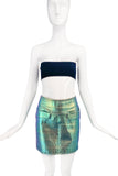 Marc Jacobs Iridescent Green Pink Leather Raver Mini Skirt
