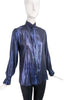 Marc Jacobs Navy Blue Metallic Lurex Blouse with Ruffles and Bow