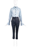 Marc Jacobs Blue & Black Polka Dot Oversize 1970's Collar with Flare Sleeve Detail Shirt