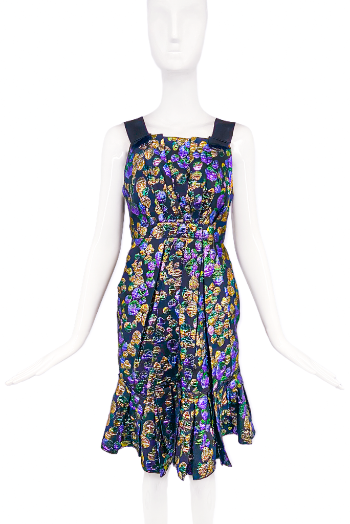 Marc Jacobs Multicolored Gold Green Purple Floral Lurex Shiny Dress