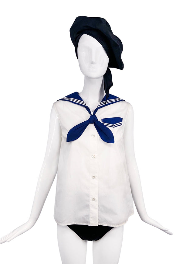 Marc Jacobs Blue and White Sailor Blouse with an Vintage Sailor Beret