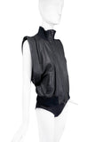 Maison Martin Margiela Black Leather Vest with Exaggerated Shoulder Detail
