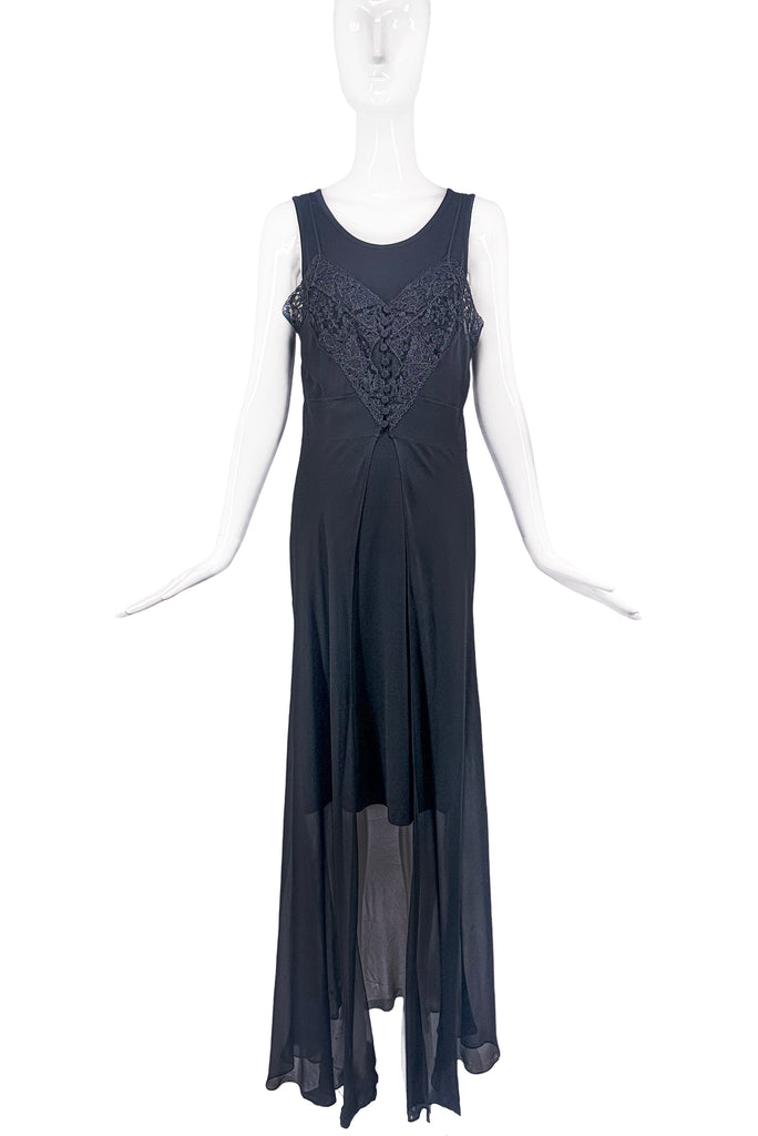 Maison Margiela Black Tank Top Overlayer Slip Dress Gown