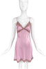 Vintage Mauve Pink Silk Slip Dress with Mocha Lace Trim #