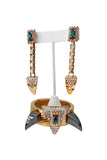 Mawi London Gold Gunmetal Claw Horn Emerald Triangle Bracelet