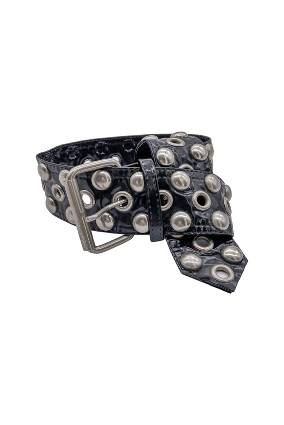 Vintage Black Vinyl Belt with Metal Oversized Studs and Grommets