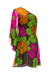 Milly Multi Color Oversized Floral One Shoulder "Mad Men" 1950's style Dress