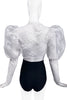 Mimi Wade White Lace Pouf Sleeve Bolero Crop Jacket with Sleeves