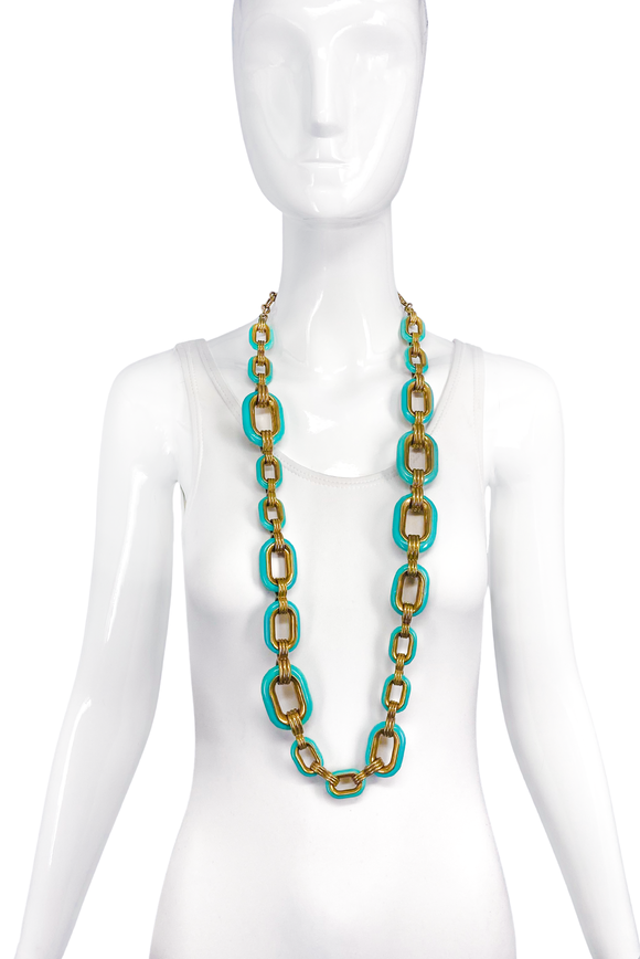 Missoni Turquoise and Brass Chain Link Pendent Necklace
