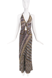 Missoni Brown Zig Zag Stripe Lurex Metallic Print Top and Skirt Set